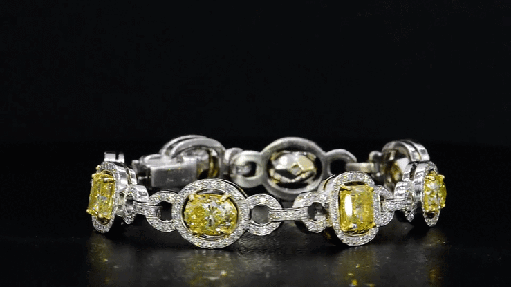 Fancy yellow diamonds in a section bracelet